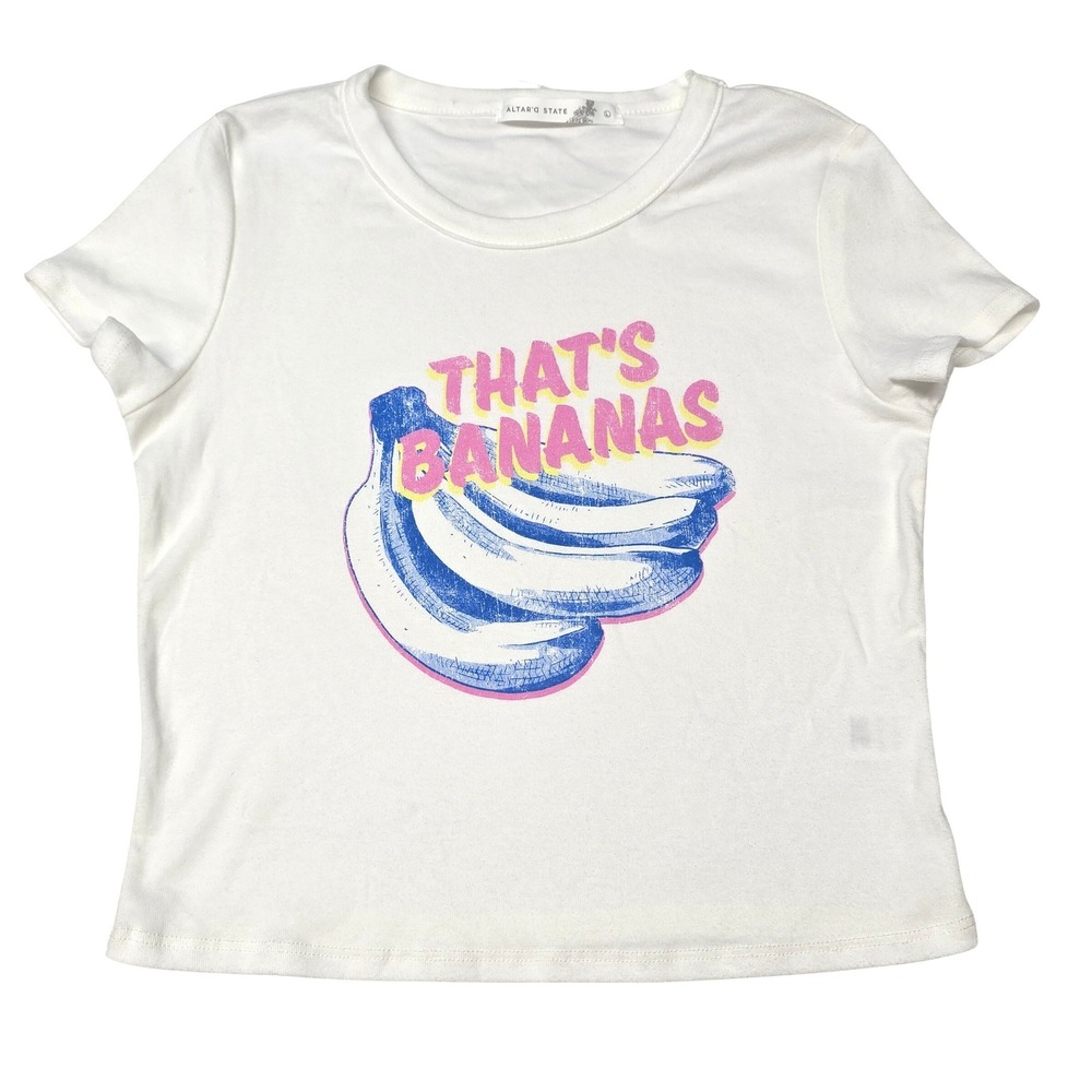 Altar'd State Womens Thats Bananas Babydoll Graphic Tee White Cotton‎ Size Large